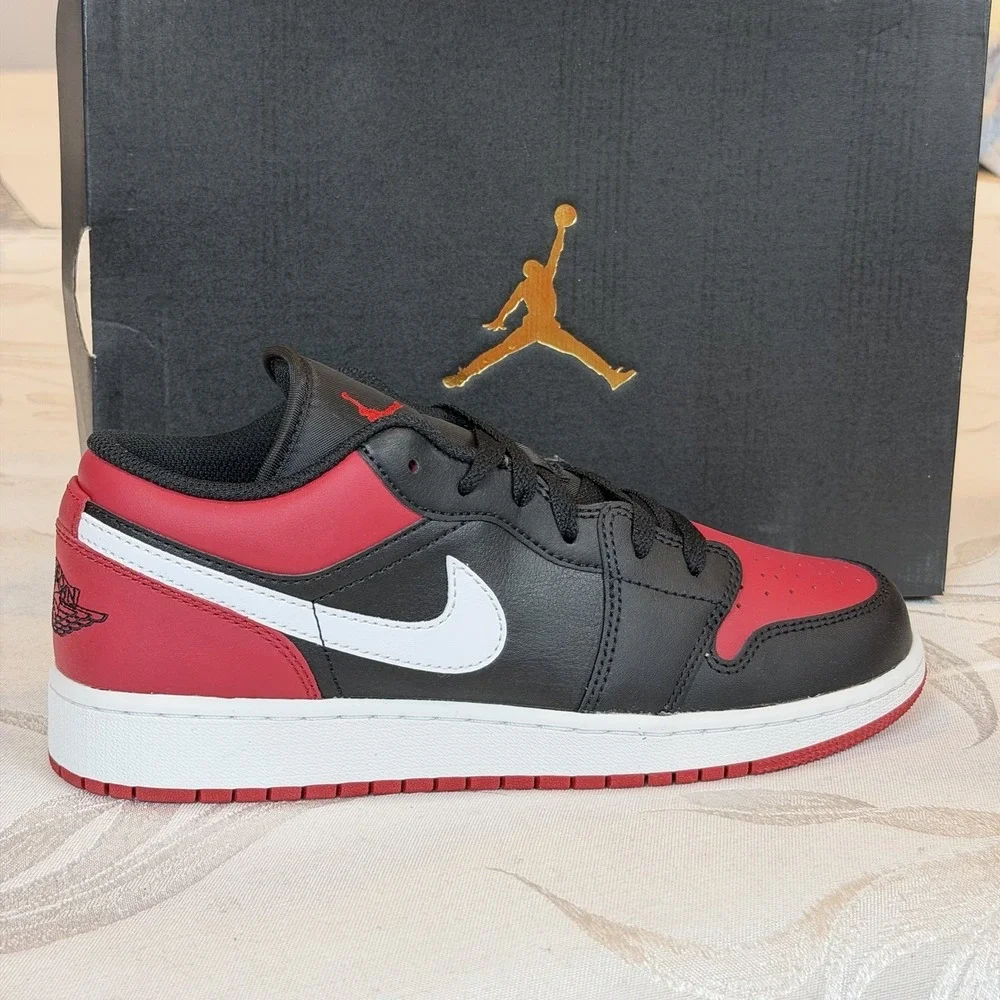 Nike Size-6.5 Y Kids Air Jordan 1 Low GS Shoes - Gym Red (553560-066)